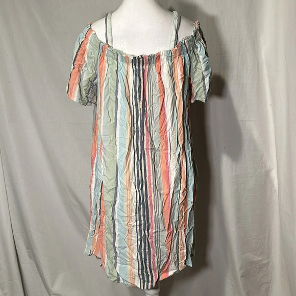 pastel striped Peyton & Parker cold shoulder mini dress size large - Picture 2 of 4